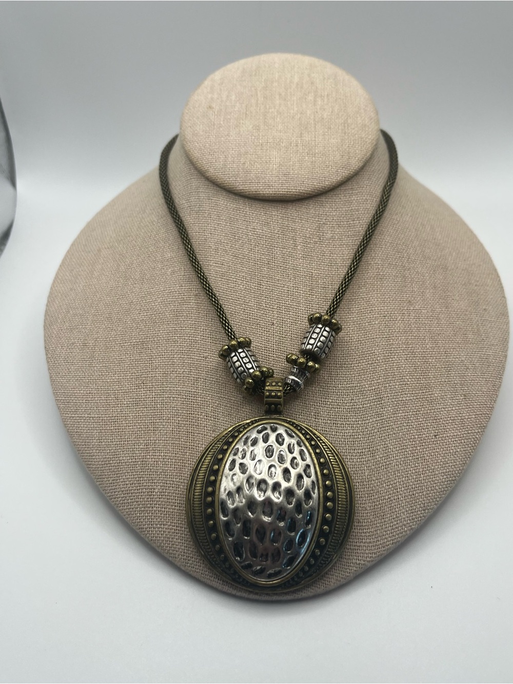 Premier Designs Two-Tone Hammered Oval Medallion Pendant Necklace